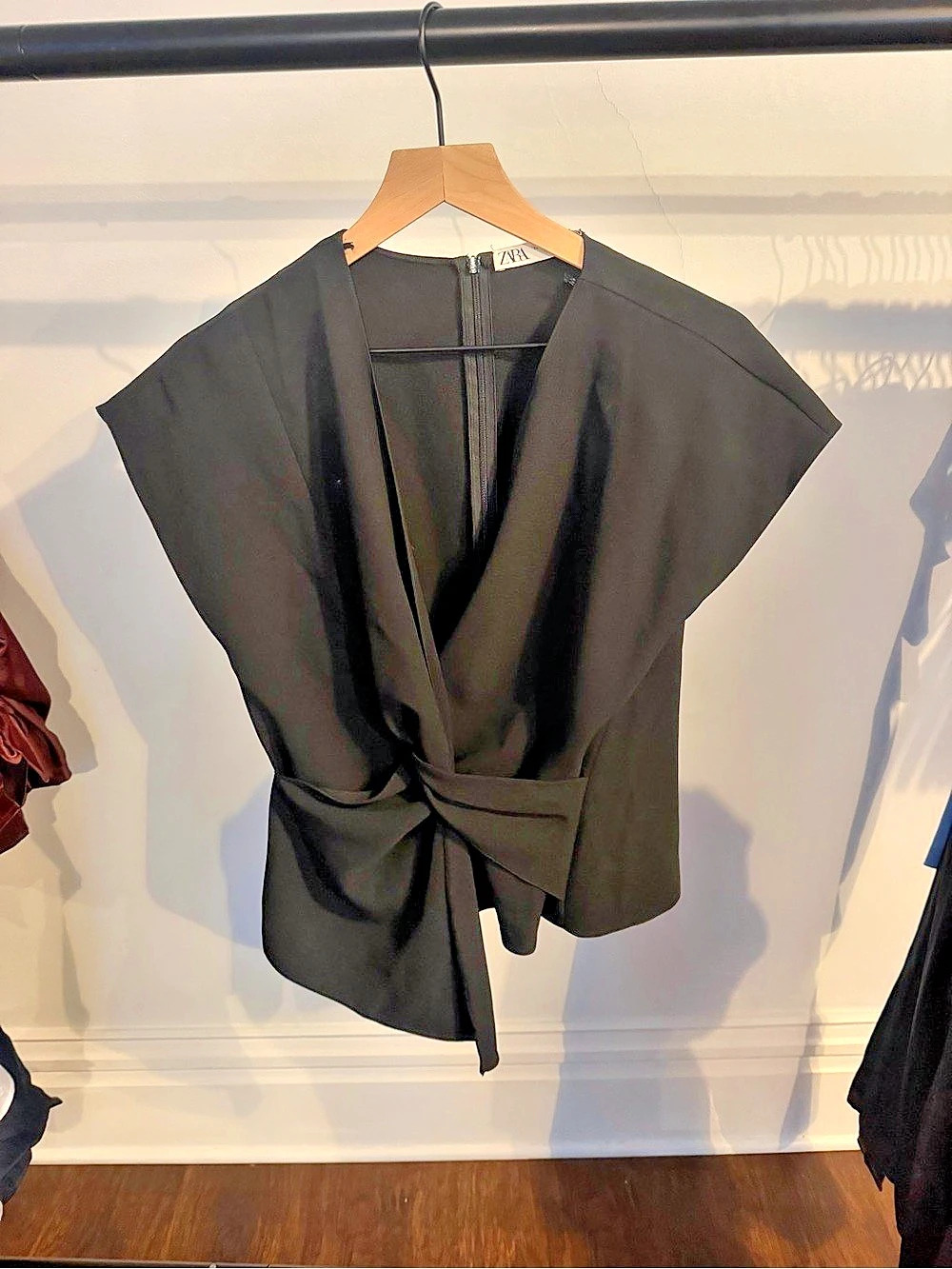 Zara Knotted Waist Top Black Wrap Blouse Medium Like New
